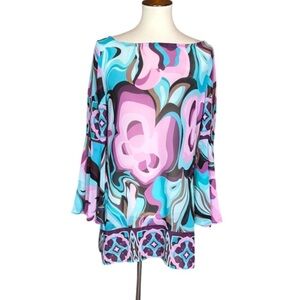 Anne Cole retro print sheer swimsuit coverup with bell sleeves Size Medium